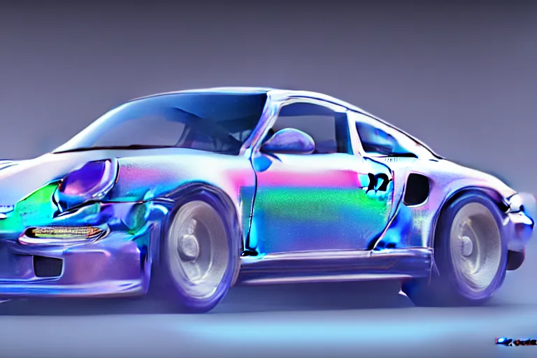 Image similar to iridescent Porsche 911, macro photography, by Thomas Kincade, Richard Sigamani, 8k photorealistic, HD, high details, concept art, trending on artstation