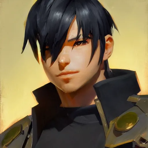 Image similar to greg manchess portrait painting of kirito as overwatch character, medium shot, asymmetrical, profile picture, organic painting, sunny day, matte painting, bold shapes, hard edges, street art, trending on artstation, by huang guangjian and gil elvgren and sachin teng