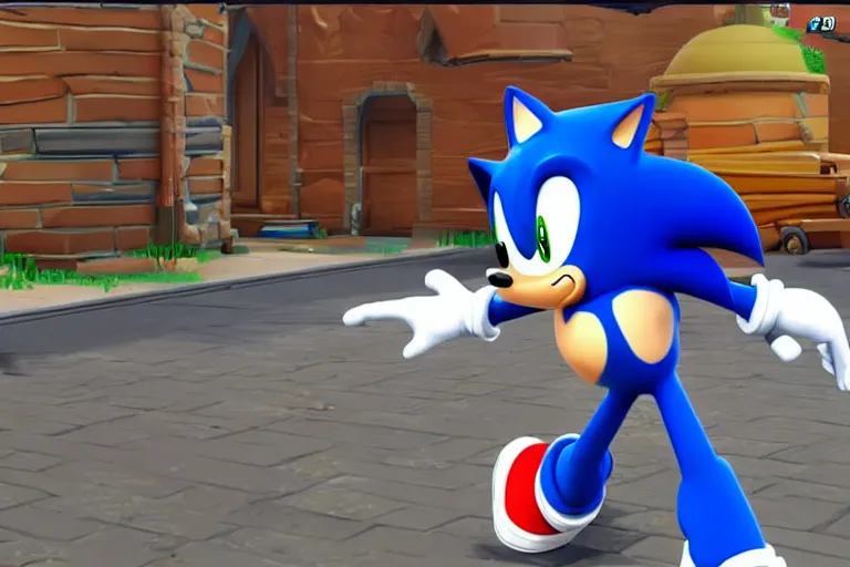 Image similar to sonic doing fortnite dances