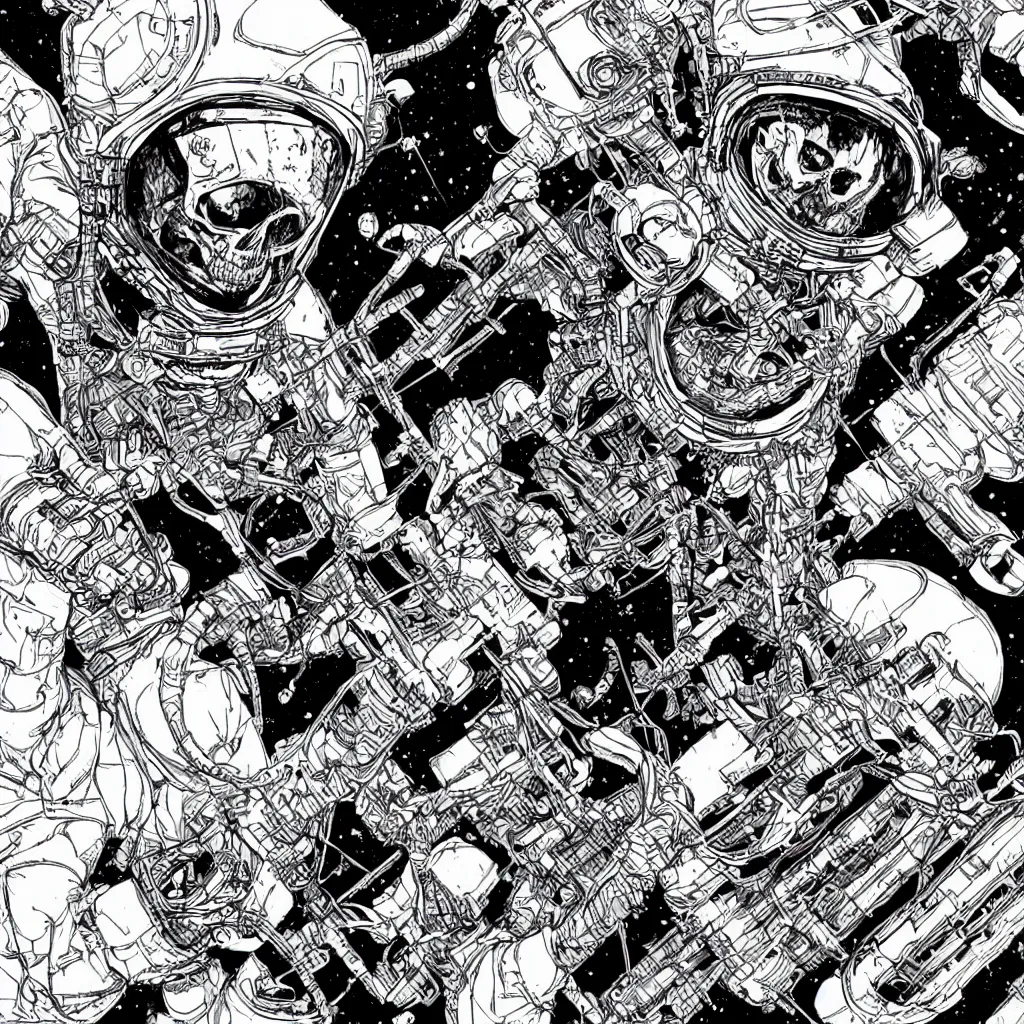 Prompt: cosmonaut skeleton tearing his space suit off laurie greasley masterpiece hyper realism, intricate detail, extremely detailed