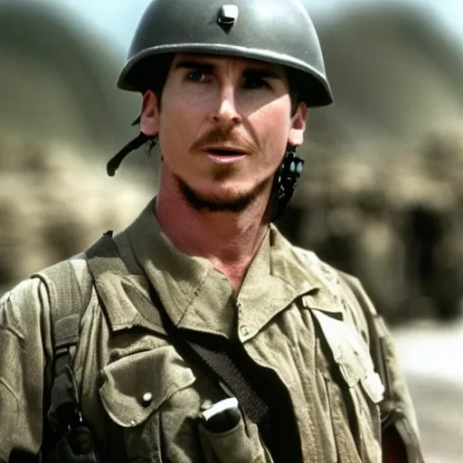 Image similar to Christian Bale starring in saving private Ryan