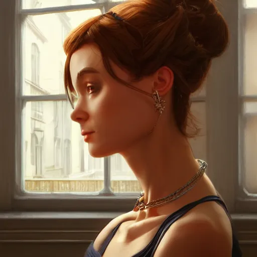 Image similar to holly golightly in printworks, anatomy, bathed in light, highly detailed, photorealistic, artstation, smooth, sharp focus, illustration, unreal engine 5, 8 k, art by artgerm and greg rutkowski and edgar maxence