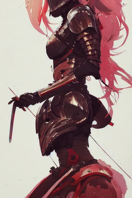 Image similar to a ultradetailed beautiful painting of a stylish female knight, detailed anatomy, by conrad roset, greg rutkowski and makoto shinkai trending on artstation