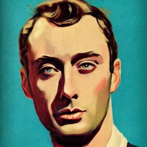 Image similar to “Jude Law portrait, color vintage magazine illustration 1950”