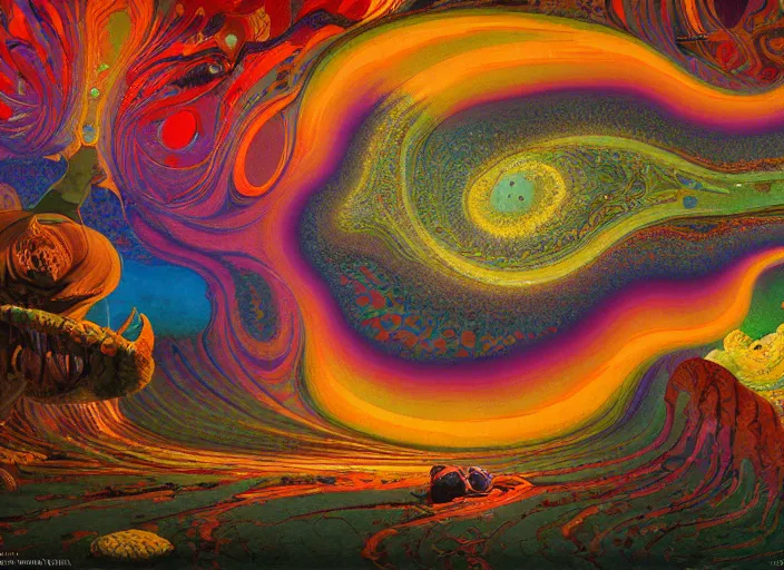 Prompt: A psychedelic portrait of natural paintings can slither for hours at end in the mad kitchen , vibrant color scheme, highly detailed, in the style of romanticism, cinematic, artstation, Moebius, Greg rutkowski futurism, no blur, 4k resolution, sharp ages, ultra detailed, style of John Berkey, Norman Rockwell, Hans Thoma, Ivan Shishkin, Tyler Edlin, Thomas Kinkad