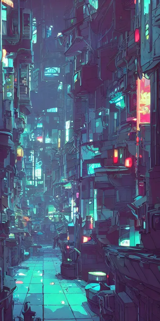 Image similar to cyberpunk alley, detailed, cel shaded, by makoto shinkai and moebius and anton fadeev and james gurney,