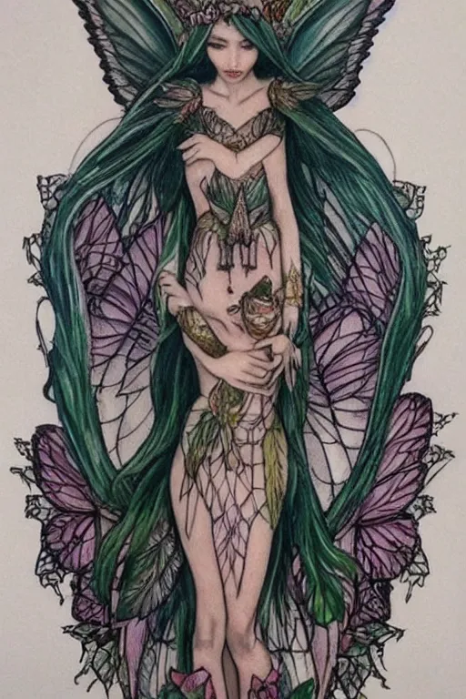Prompt: elf queen, forest, godlike, realistic, full body, extremly detailed, tattoo of tattooed fairies, tattoo of fairies, tattoo of two tattooed fairies, tattoo of two fairies, tattoo of two fairy wings, tattoo of fairy wings, tattoo of fairy, tattoo of fairy with wings, tattoo of a fairy, tattoo of a fairy with wings