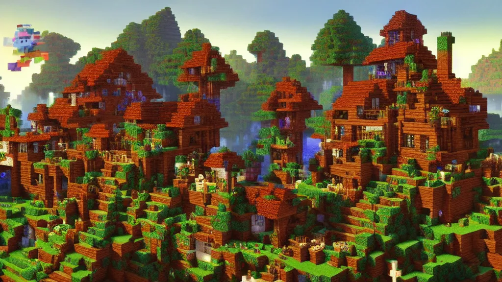 Prompt: a Minecraft village, highly detailed oil painting, epic fantasy art, abstraction, masterpeice, 8k