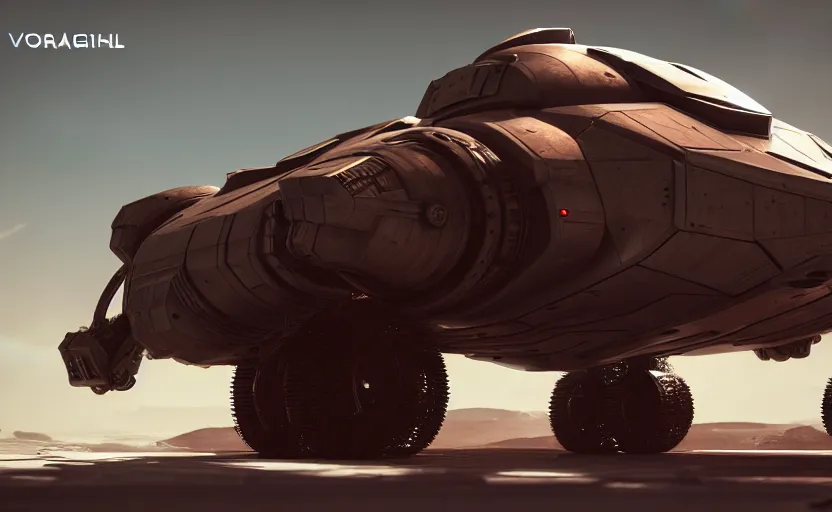 Image similar to an armored futuristic sci fi vehicle, unreal engine, cinematic lighting, texture rust