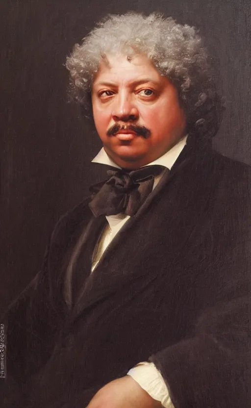 Image similar to Portrait of Alexandre Dumas, oil on canvas, highly detailed, by Kramskoy, 8k