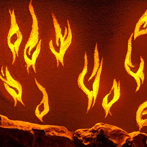 Prompt: paleolithic cave painting, illuminated by fire