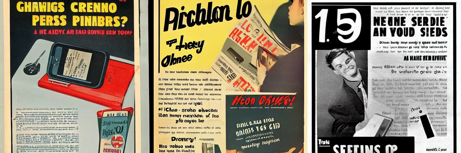 Prompt: 1950s newspaper ad for iPhone