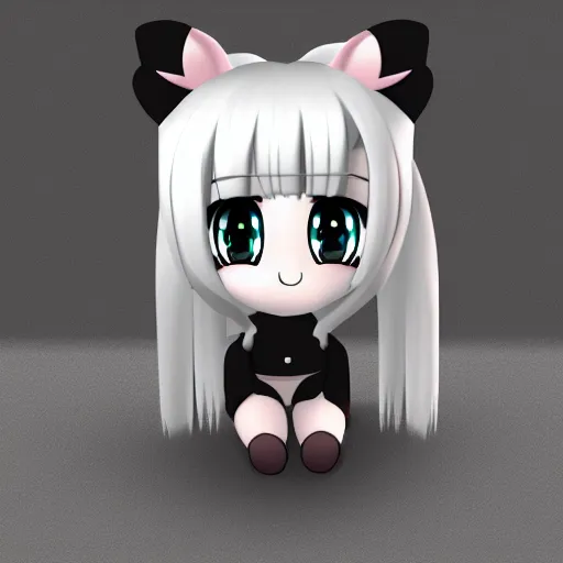 Image similar to cute fumo plush of a ponygirl, anime girl, animal ears, chibi, black and white, vray