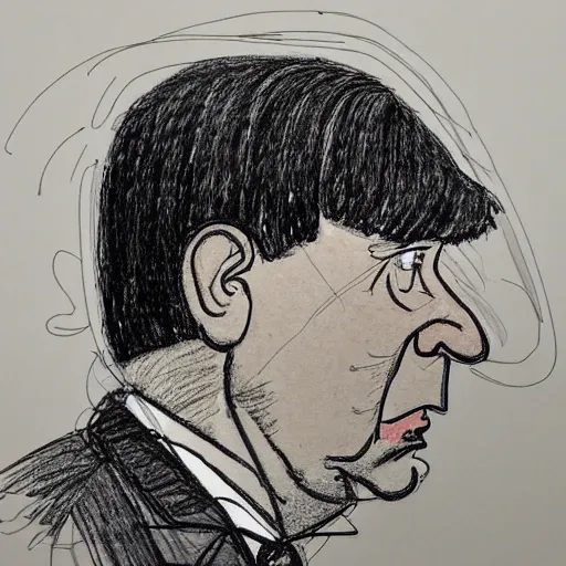 Image similar to a realistic yet scraggly portrait sketch of the side profile of a stern and sophisticated moe howard, trending on artstation, intricate details, in the style of frank auerbach, in the style of sergio aragones, in the style of martin ansin, in the style of david aja, in the style of mattias adolfsson