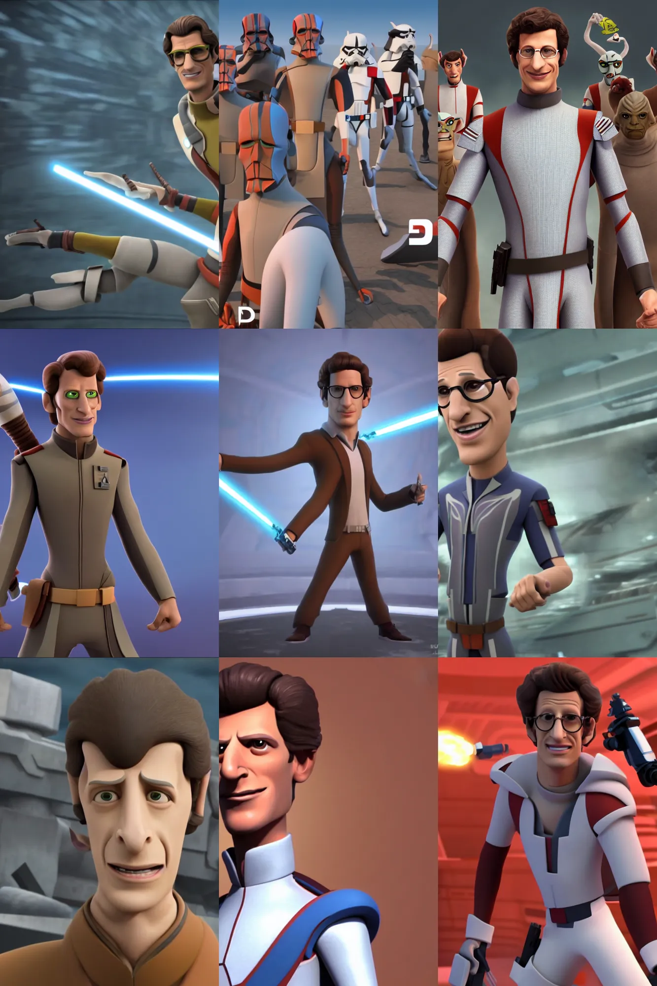 Prompt: andy samberg in the clone wars, 3 d animation, 4 k, high quality