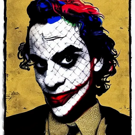 Image similar to mimmo rottela and banksy as joaquin phoenix skinny joker holding hand lady gaga harley queen, ultra photorealistic, intricate details, pop art style, concept art, 3 colors, 4 d, smooth, sharp focus