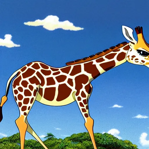 Prompt: giraffe with butrerfly wings on its back, full body shot, wings, by studio ghibli