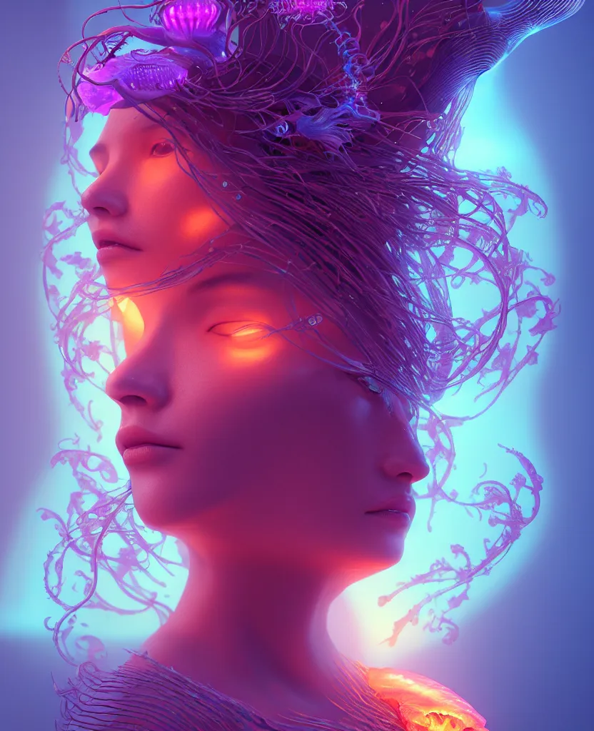 Image similar to goddess close-up portrait. orchid jellyfish phoenix head, nautilus, skull, betta fish, bioluminiscent creatures, intricate artwork by Tooth Wu and wlop and beeple. octane render, trending on artstation, greg rutkowski very coherent symmetrical artwork. cinematic, hyper realism, high detail, octane render, 8k