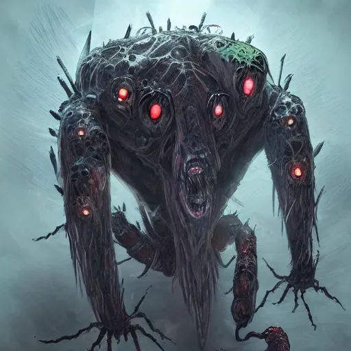 Image similar to d & d monster, huge spider monster covered in eyes, dark fantasy, concept art, character art