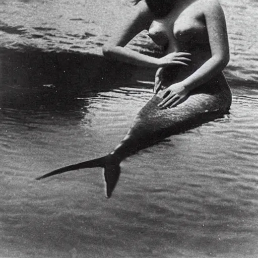 Image similar to early 1900s photograph of a mermaid in the sea