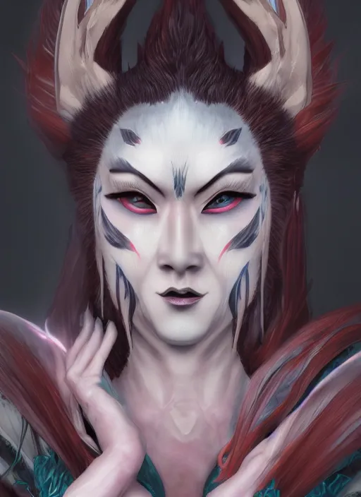 Image similar to a fantasy comic book style portrait painting of japanese monster tamamo - mae, unreal 5, daz, hyperrealistic, octane render, rpg portrait, ambient light, dynamic lighting