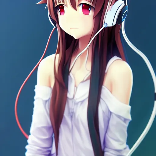 Prompt: squareenix style 3d anime girl wearing headphone listening to amplifier, cute girls doing cute things makoto shinkai smiling super detailed eyes eyebrowless perfect symmetry visual novel fantastic details anime art-styled trending on artstation pixiv, manga cover