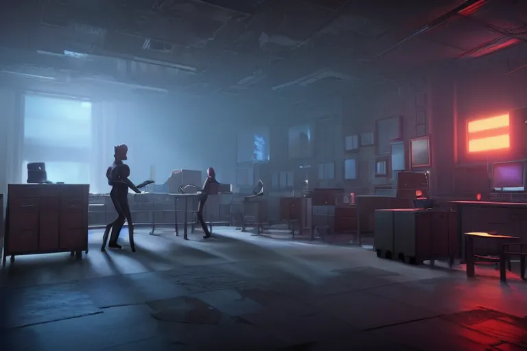 Prompt: stable diffusion servers getting raided by the fbi, dramatic lighting, rendered in unreal engine 5, pixar and disney animation, sharp, key art by greg rutkowski, bloom,