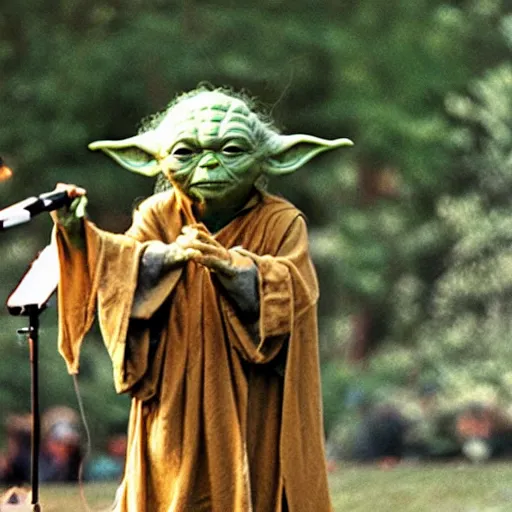 Image similar to yoda performing at woodstock