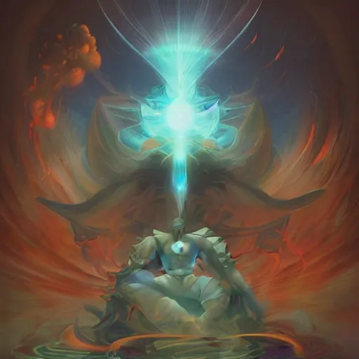 Image similar to shogun breast emitting energy beam by peter mohrbacher