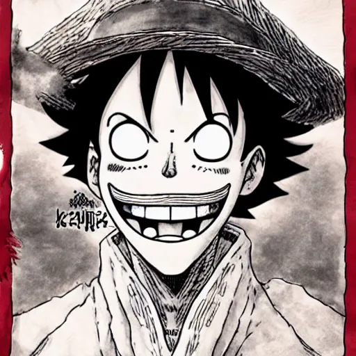 Image similar to [ luffy mustache ] ( by kim jung gi ) ( by george morikawa ) ( by kentaro miura ) ( by eiichiro oda )