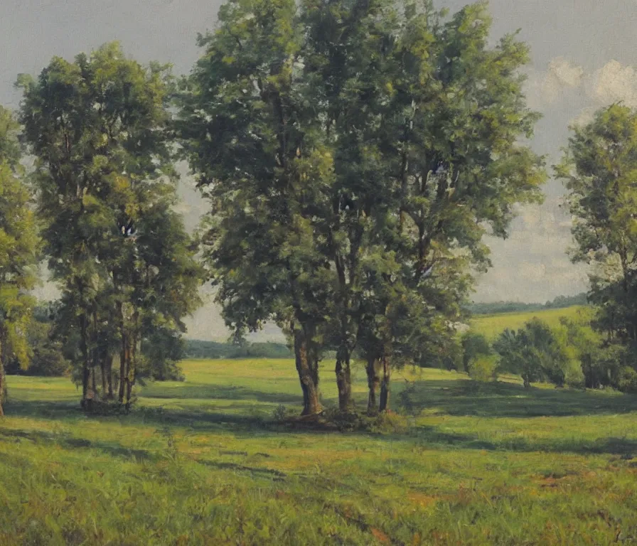 Prompt: beautiful view of a peaceful ukrainian farm landsape. art by isaac leitan and ivan shiskin, oil on canvas