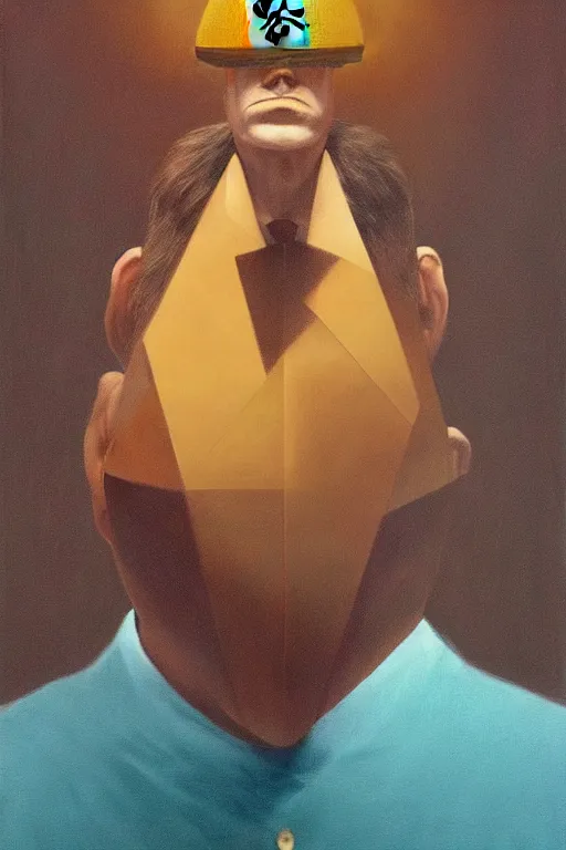 Image similar to Satoshi Nakamoto wearing oculus and bitcoin over his head Edward Hopper and James Gilleard, Zdzislaw Beksisnski, highly detailed