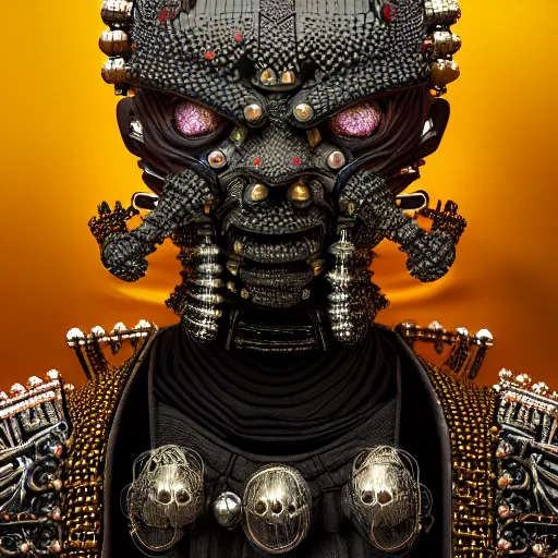 Image similar to cyber black samurai made of beads : by michal karcz, daniel merriam, victo ngai and guillermo del toro : ornate, dynamic, particulate, intricate, elegant, highly detailed, centered, artstation, smooth, sharp focus, octane render