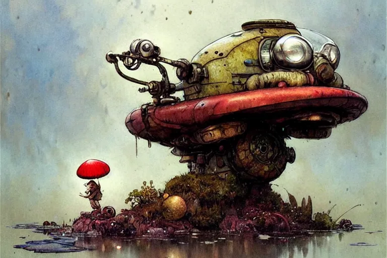Prompt: adventurer ( ( ( ( ( 1 9 5 0 s retro future robot fat mouse amphibious vehical home. muted colors. swamp mushrooms ) ) ) ) ) by jean baptiste monge!!!!!!!!!!!!!!!!!!!!!!!!! chrome red