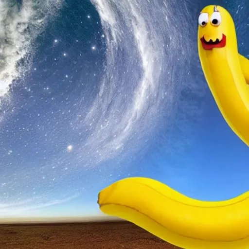 Image similar to man floating in space wearing a banana costume