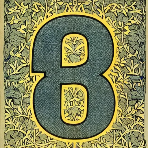 Image similar to illuminated number 1, typography by william morris