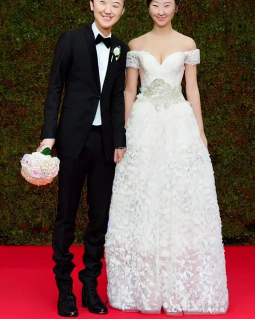 Image similar to justin sun wearing beautiful wedding dress