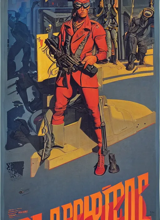 Prompt: propaganda poster. cyberpunk mercenary. portrait by jean giraud and anton otto fischer and john philip falter and will eisner and gil elvgren