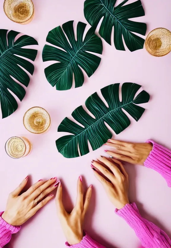 Image similar to an instagram photo of two ultra detailed woman's palms lying on the table, instagram photo, studio photo