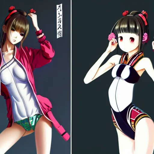 Image similar to a beautiful japanese lalisa alluring gravure model, wearing oversized designer bomber jacket and leotard, bulky poofy bomber jacket with mesoamerican patterns, mesoamerican native street fashion, gapmoe yandere grimdark, trending on pixiv fanbox, painted by greg rutkowski makoto shinkai takashi takeuchi studio ghibli, akihiko yoshida