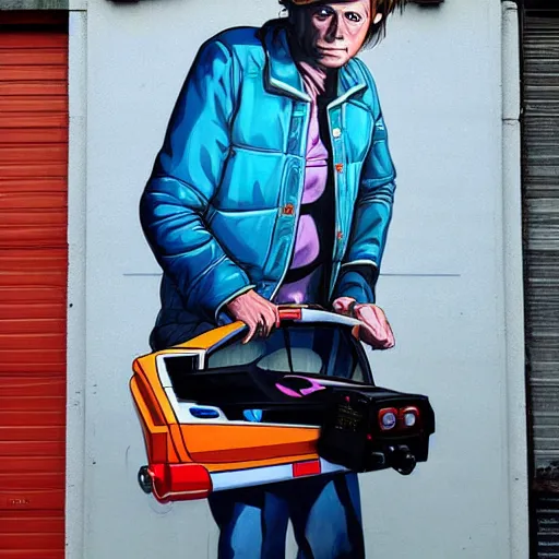 Image similar to Street-art portrait of Marty McFly from back to the future movie in style of Etam Cru