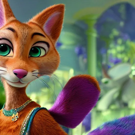 Image similar to princes jasmin, anthropomorphic cat, in the style of zootopia, highly detailed, far shot