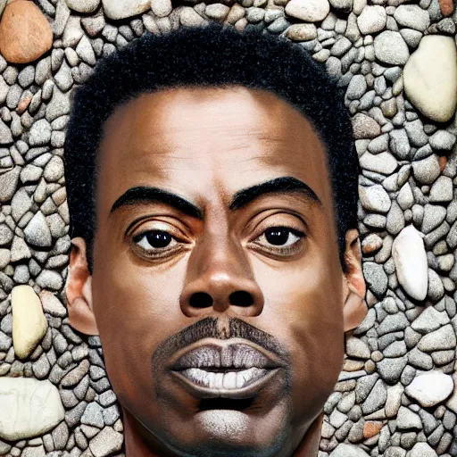 Prompt: a portrait of of chris rock constructed from rocks, collage, drop shadow, organic, layered composition, layers, texture, mcu, petals, highly textured, layered, sculpted, dynamic,