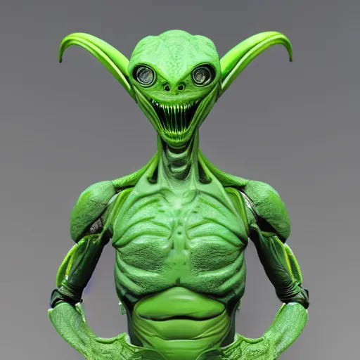 Prompt: alien action figure, octane render, highly detailed, intricate, ue 5, stage lighting, green lighting