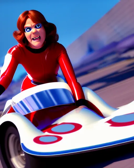 Image similar to wendy thomas, movie still, from the movie speed racer, 8 k, realistic