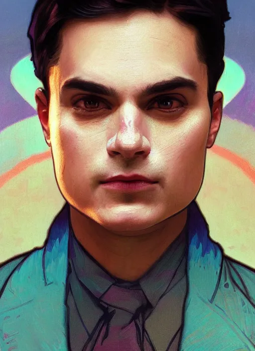 Prompt: Ben Shapiro as a transgender, gay colors, queer theme, rainbow hair , sigma male, accurately portrayed, portrait art by alphonse mucha and greg rutkowski, highly detailed, digital painting, concept art, illustration, dim lighting with twilight rays of sunlight, trending on artstation, very detailed, smooth, sharp focus, octane render, close up