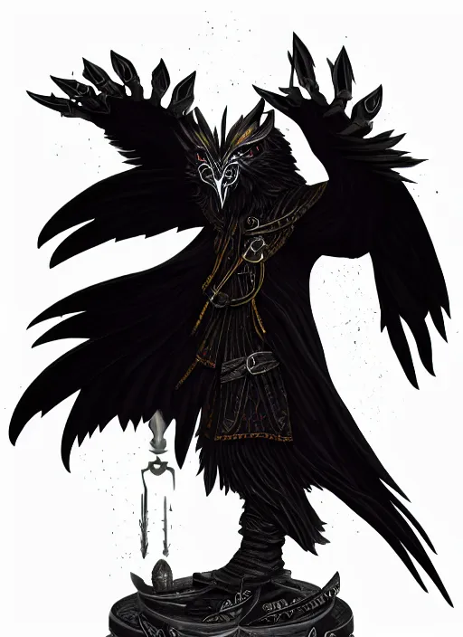 Image similar to raven warlock, wind magic, exquisite details, black beard, white background, by studio muti