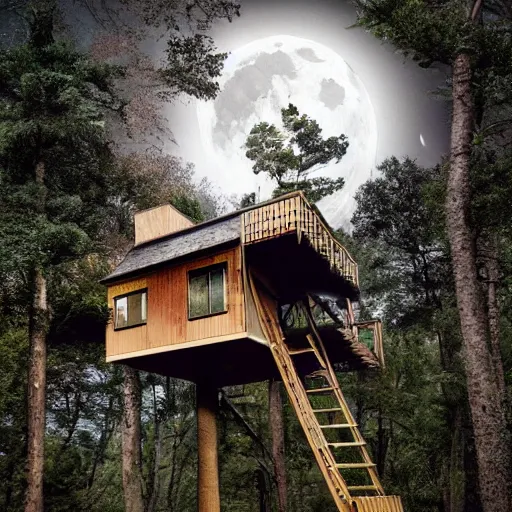 Prompt: treehouse in the moon