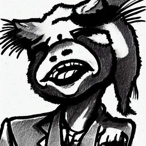 Prompt: simple caricature drawing of alpaca, black and white manga panel, expressive, art by Nobuyuki Fukumoto