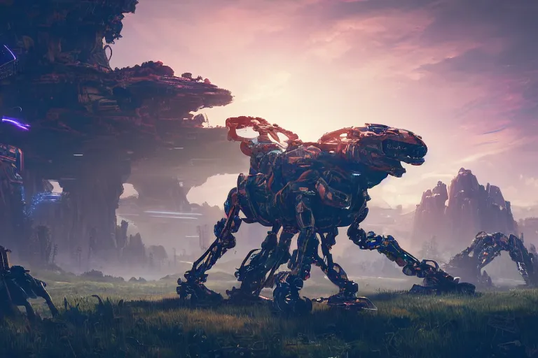 Image similar to slitherfang machine mecanical creature robot of horizon forbidden west horizon zero dawn radiating a glowing aura global illumination ray tracing hdr fanart arstation by ian pesty and alena aenami artworks in 4 k